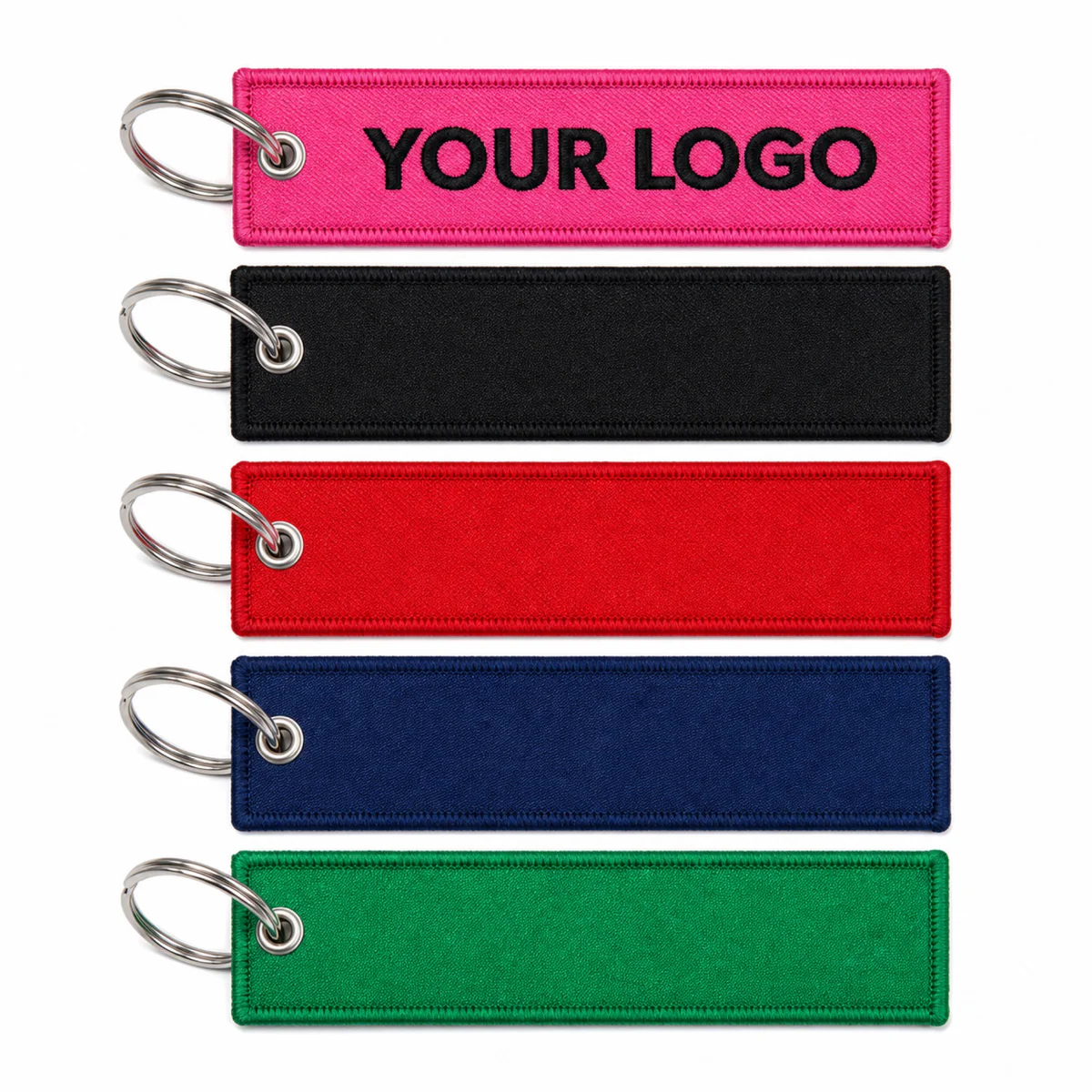 Custom Embroidered Polyester Key Tag With Metal Ring