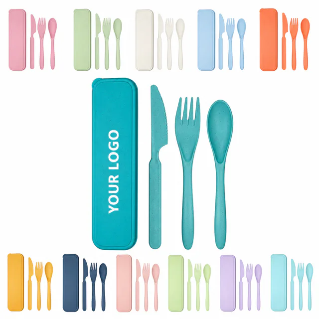 3-Piece Wheat Straw Utensil Set With Portable Case