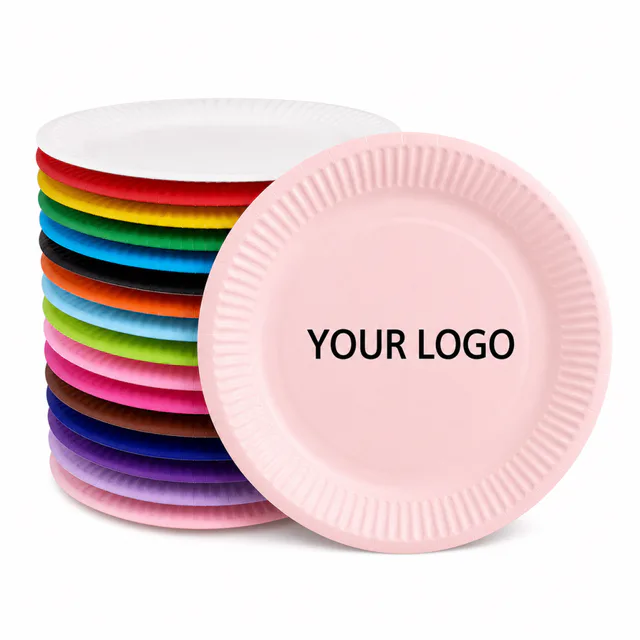Custom Colored Paper Party Plates 7 Inch Disposable Wavy Edge Cardstock