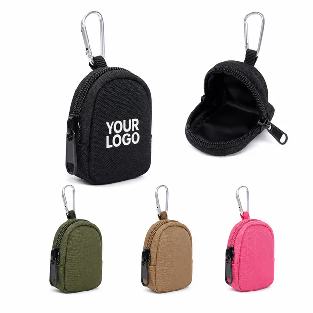 Canvas Key Pouch With Zipper Closure And Metal Hook