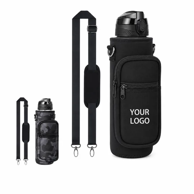 32 Oz Neoprene Water Bottle Tote Bag With Crossbody Strap And Pockets