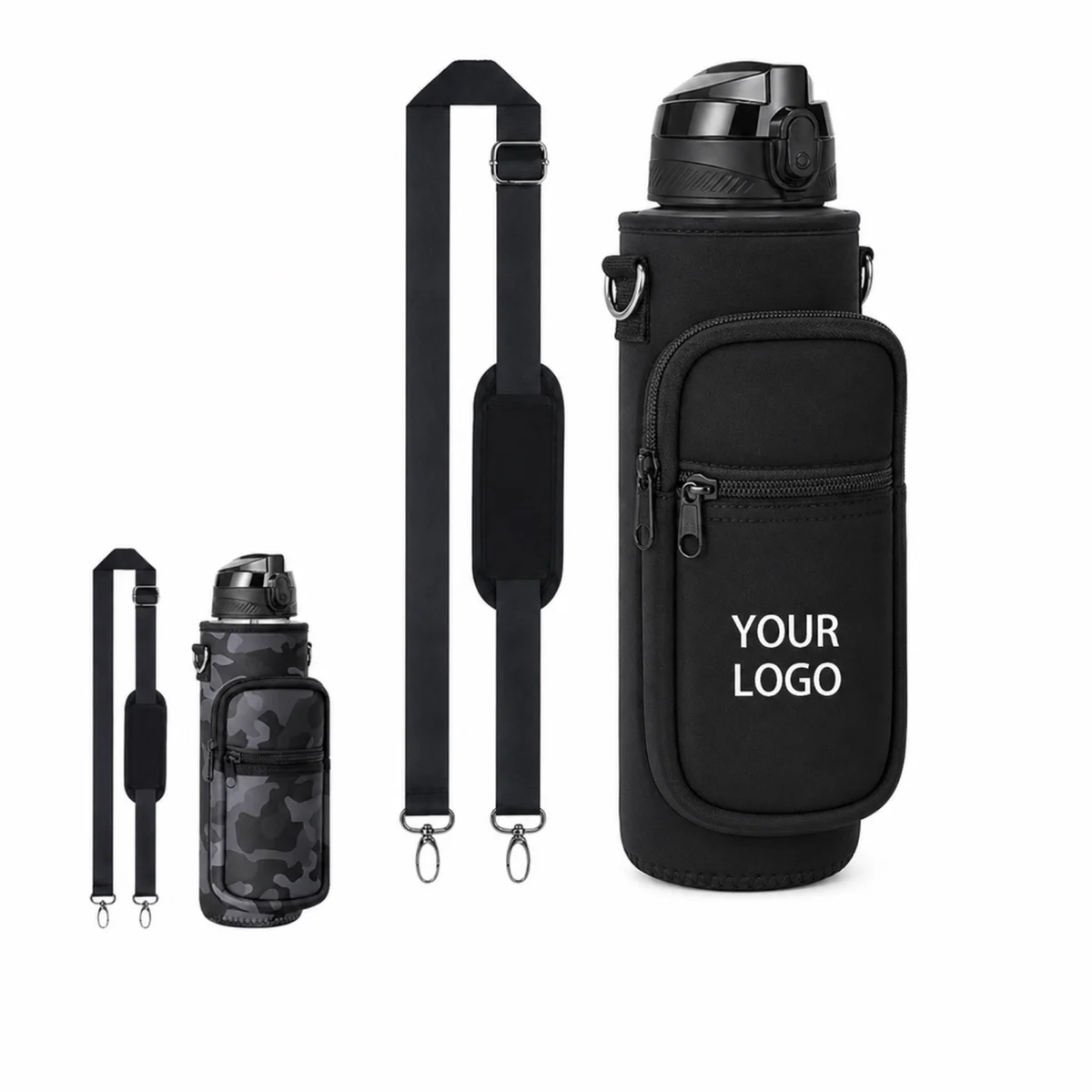 32 Oz Neoprene Water Bottle Tote Bag With Crossbody Strap And Pockets