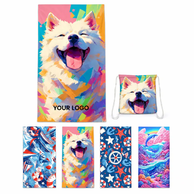 2-in-1 Microfiber Beach Towel With Smiling Dog Design