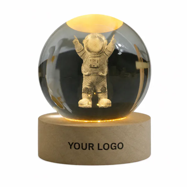 Crystal Ball Night Light With 4D Laser Engraved Glass And Wooden Base