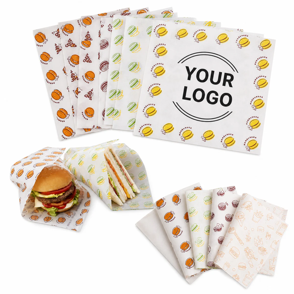 Custom Greaseproof Food Wrapping Paper For Hamburger And Takeout