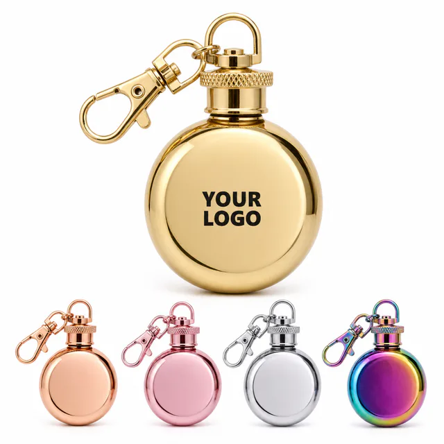 1 Oz Portable Round Stainless Steel Flask Multi-Colored