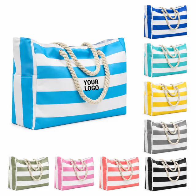 Large Canvas Beach Tote Bag With Rope Handles For Travel And Promotions