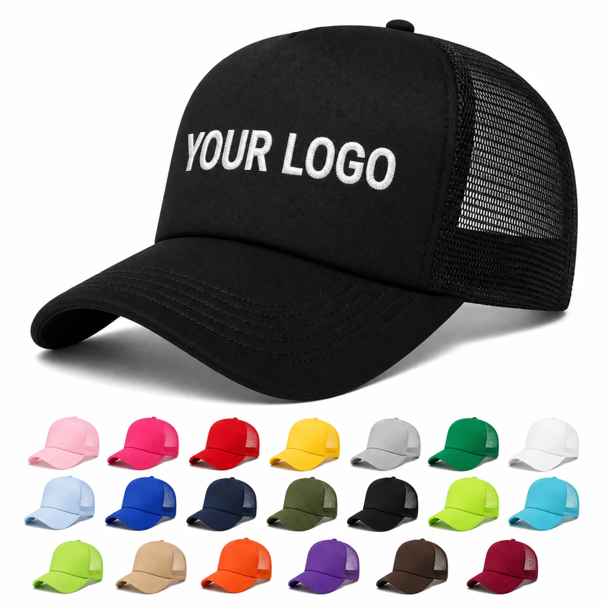 Mesh Back Trucker Hat With Embroidered Logo Custom Promotional Cap