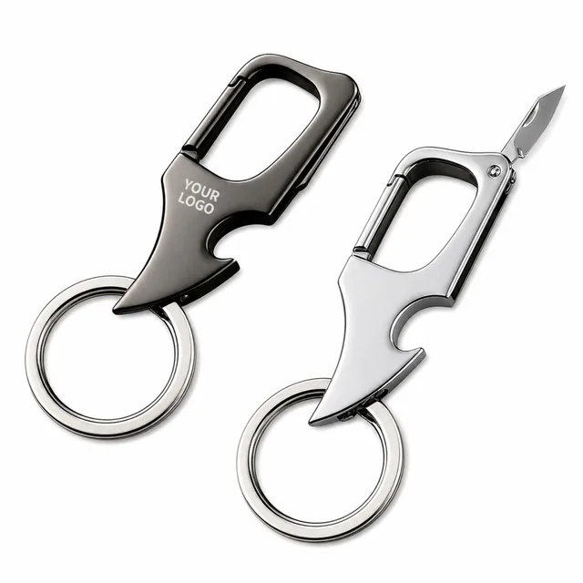 Zinc Alloy Bottle Opener Keychain With Retractable Knife