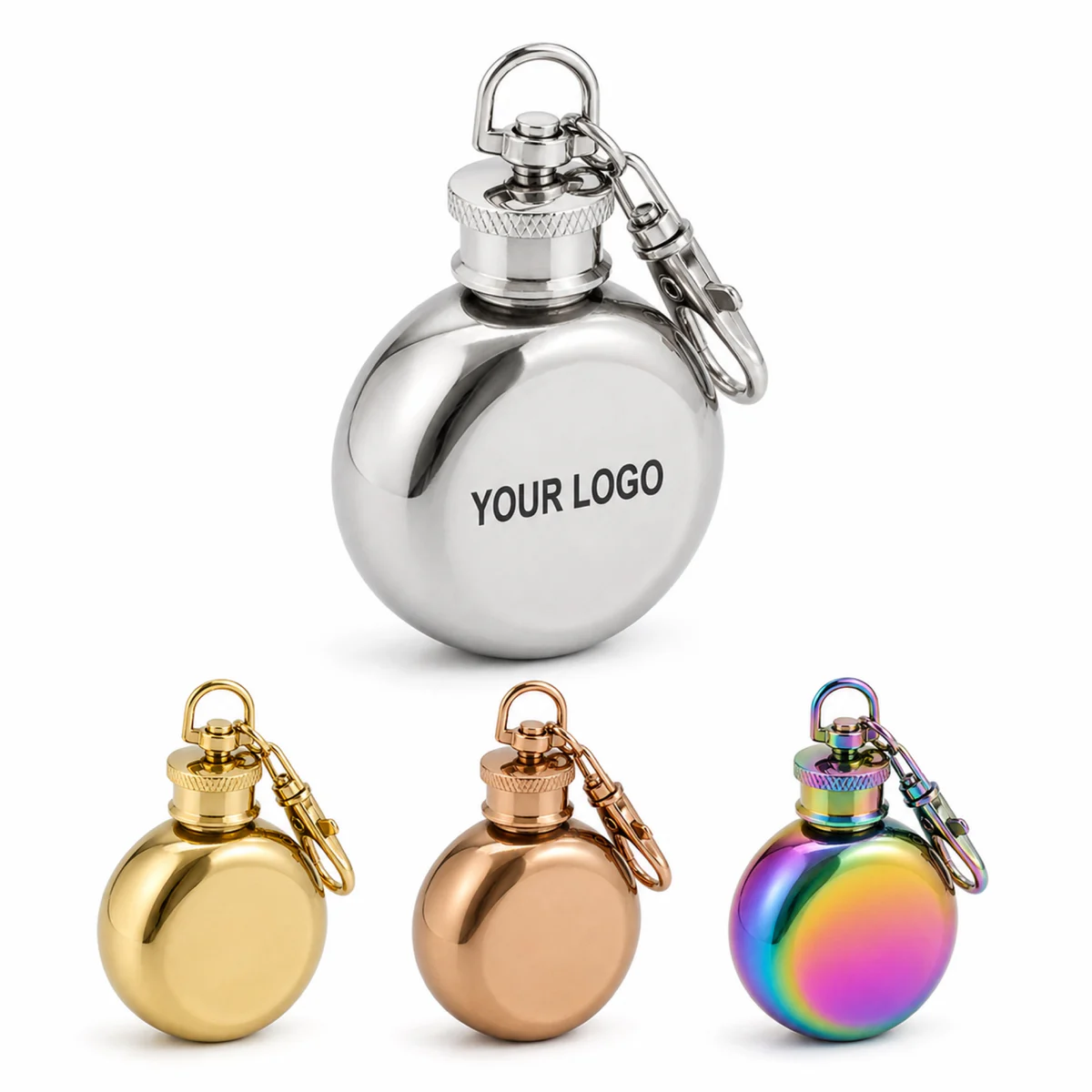 1 Oz Mini 304 Stainless Steel Round Flask With Keychain