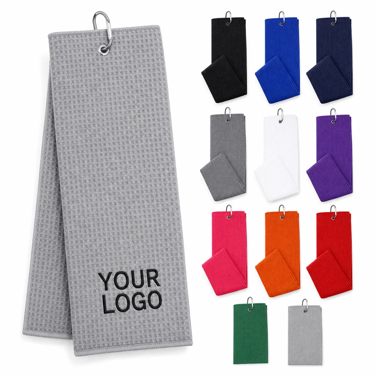 Customized Tri-Fold Golf Towel With Aluminum Clip