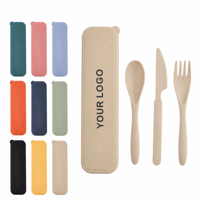 Wheat Straw Portable Cutlery Set With Carrying Case