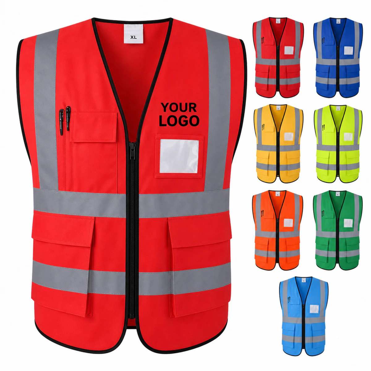 Reflective Polyester Safety Vest With Pockets For Construction