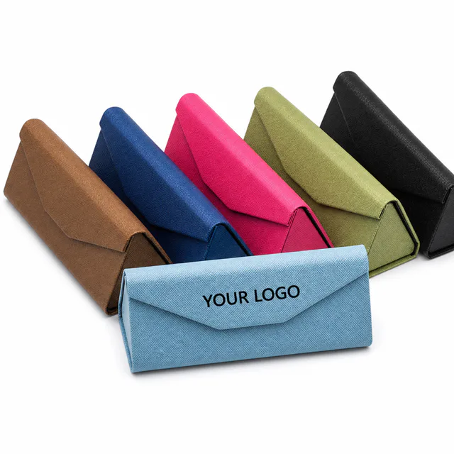 Folding Compact PU Leather Eyewear Case Triangular Design Custom Logo