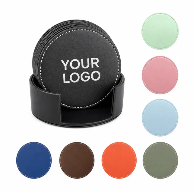 Round Leather Coaster Custom Promotional Drinkware Accessory MOQ 100