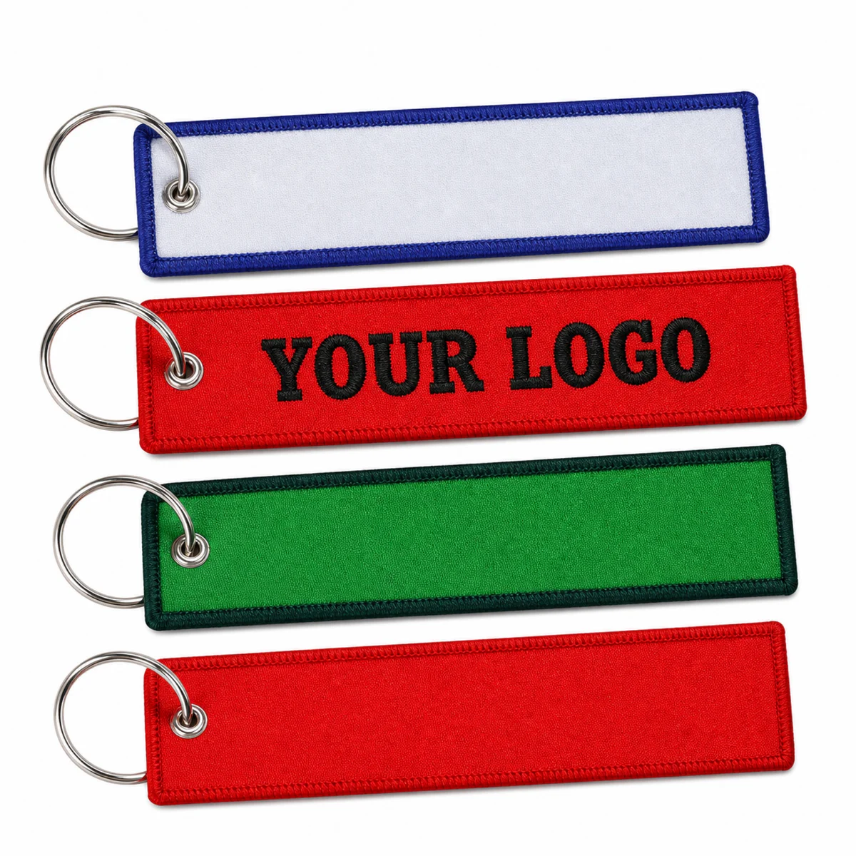 Embroidered Polyester Keychain Luggage Tag With Split Ring