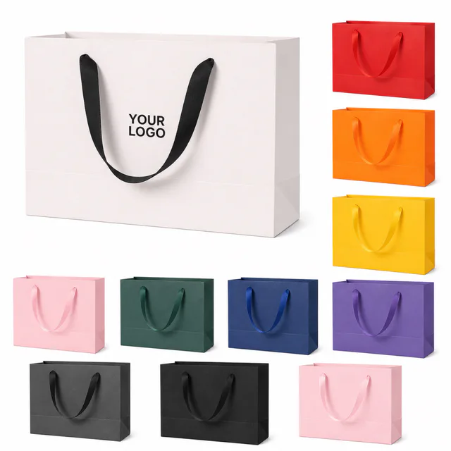 Custom Kraft Paper Gift Bags With Ribbon Handles For Promotional Events