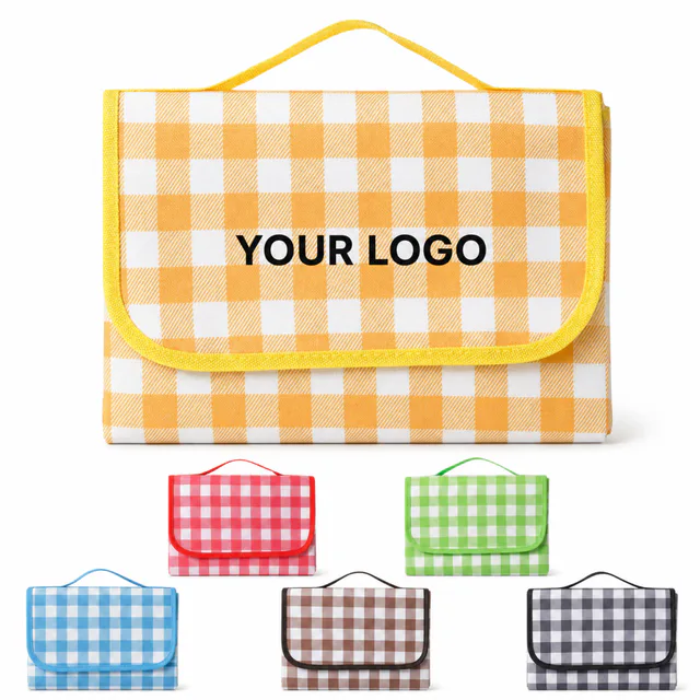 Custom Plaid Oxford Picnic Blanket With Flap And Handle