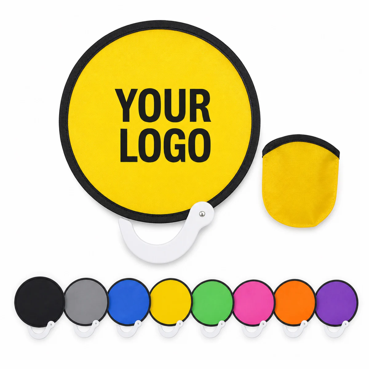 Custom Folding Nylon Fan With Stainless Steel Handle And Carrying Pouch