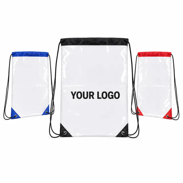 Clear PVC Drawstring Backpack Water Resistant Cinch Closure Bag