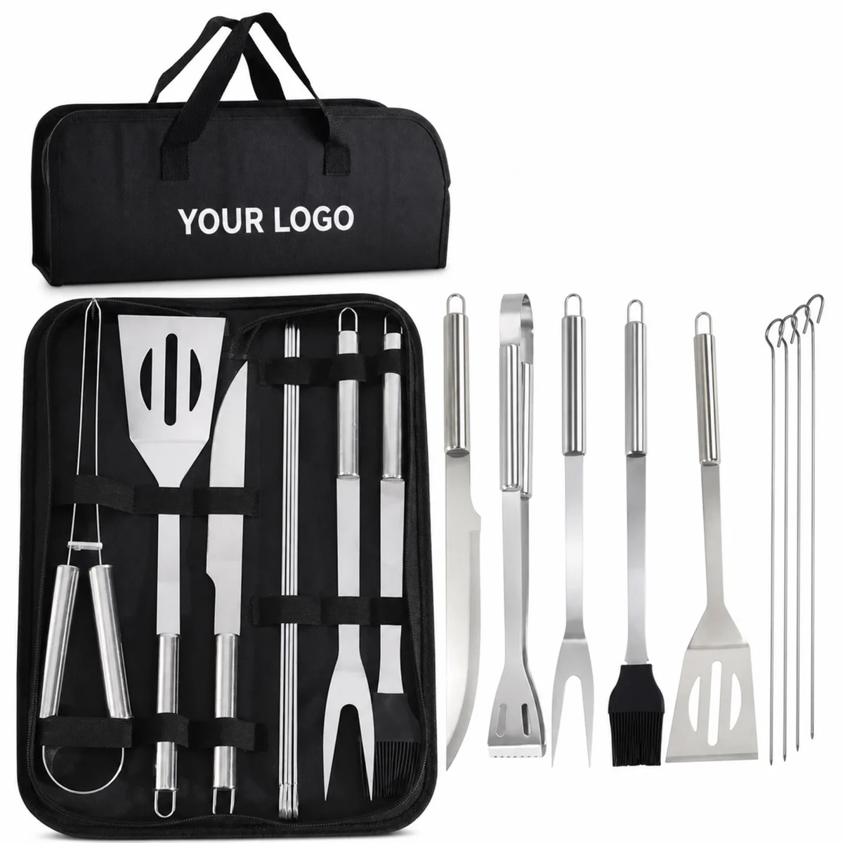 9-Piece Stainless Steel BBQ Utensil Tool Set With Polyester Storage Case