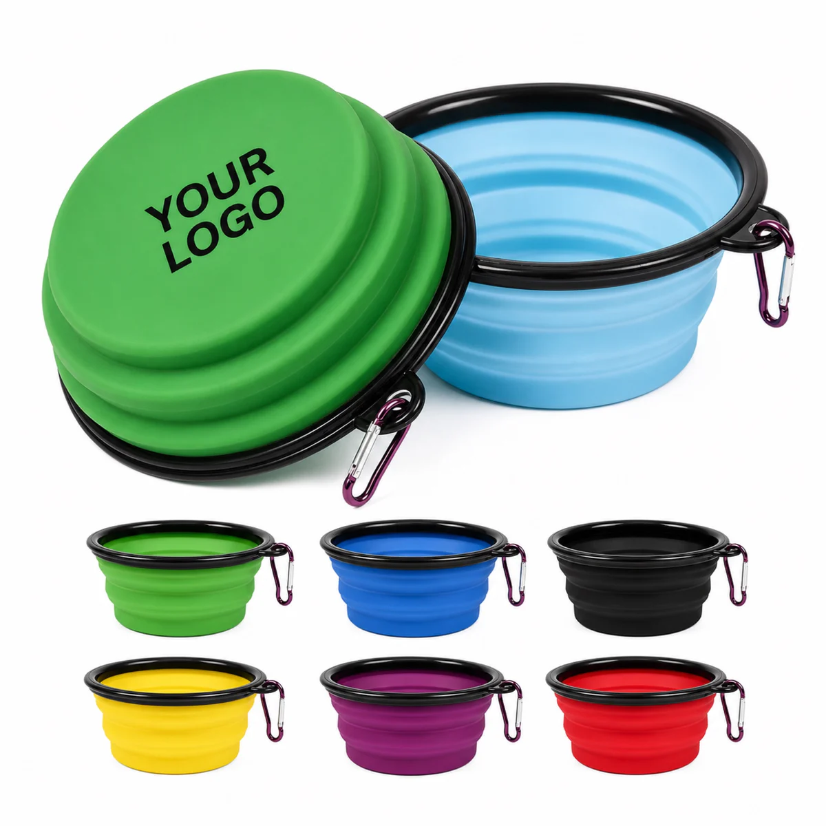 Collapsible Silicone Pet Bowl With Carabiner Clip