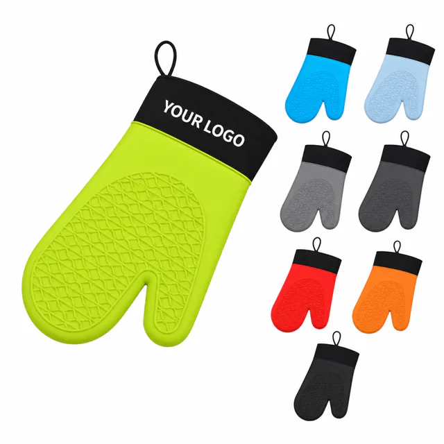 Custom Silicone Cotton Oven Mitt With Textured Grip And Hanging Loop