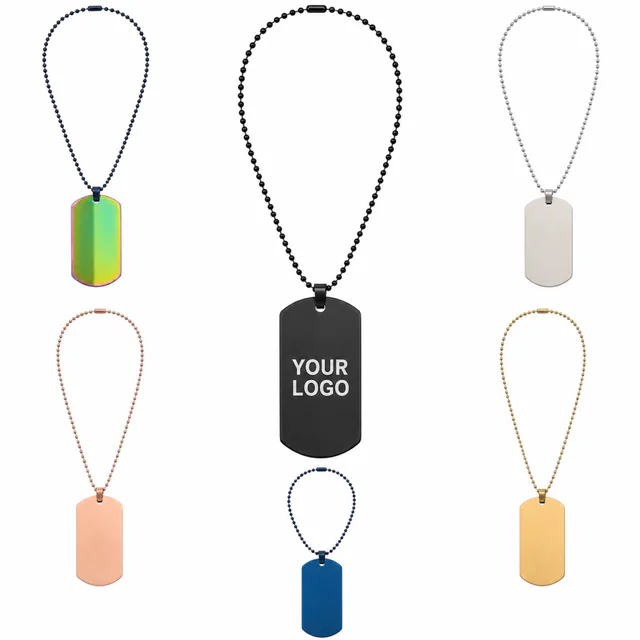 Custom Stainless Steel Dog Tag Necklace With Beaded Chain