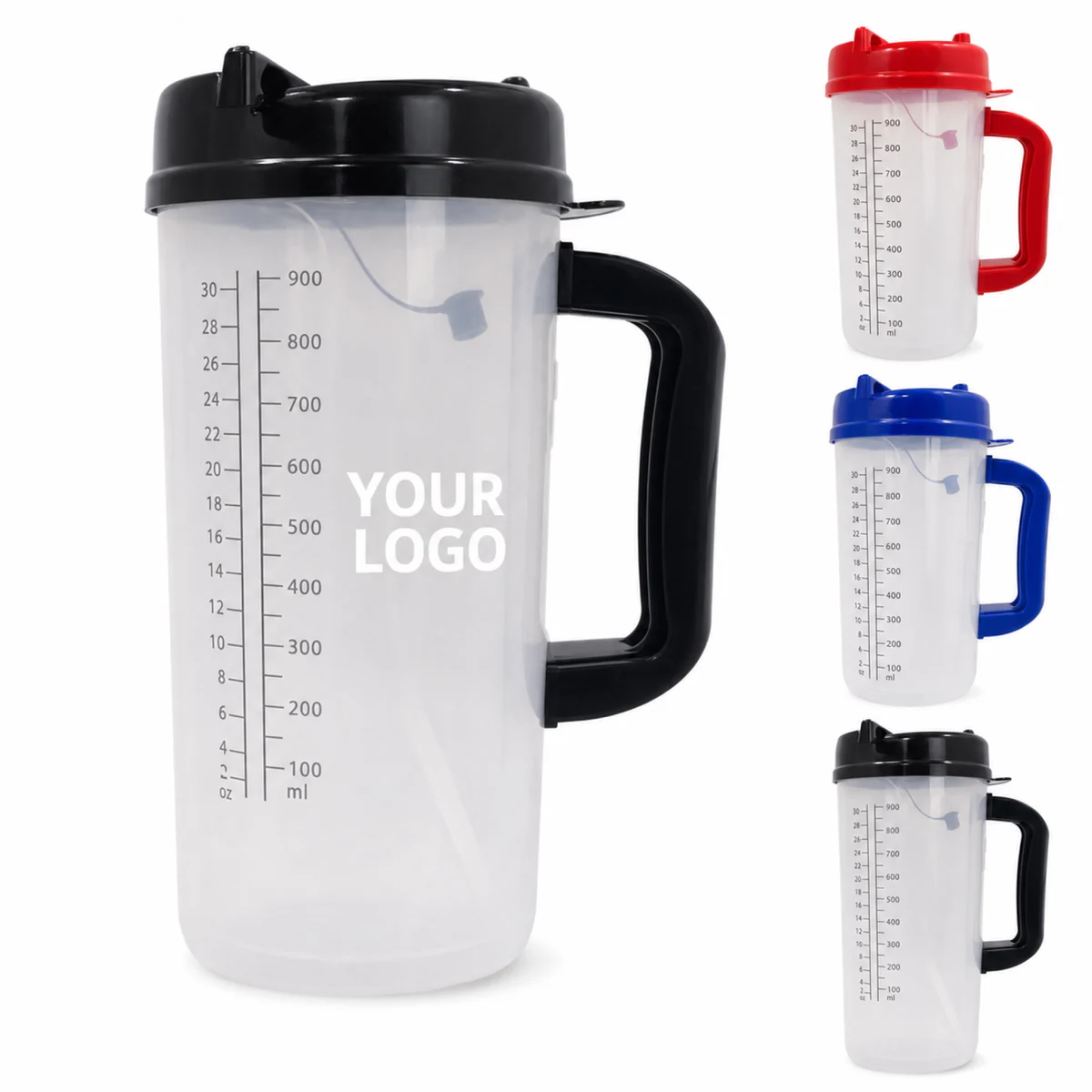 30 Oz Double Wall Polypropylene Measurement Mug With Lid And Straw