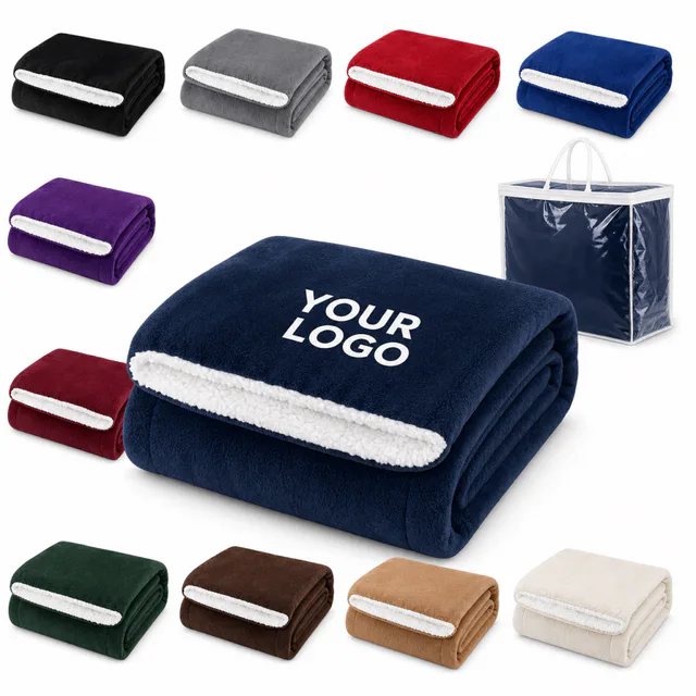 Custom Sherpa Fleece Throw Blanket Polyester