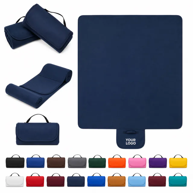Custom Polyester Microfleece Roll-Up Stadium Blanket With Carrying Straps