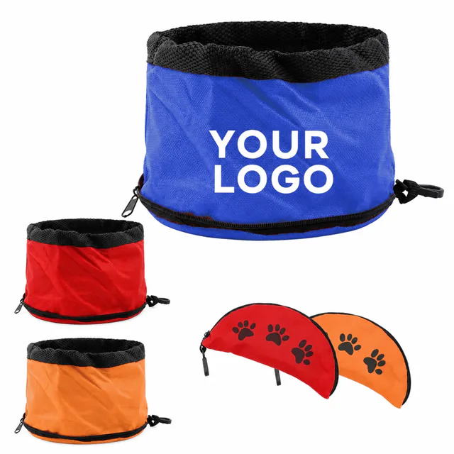 Foldable Oxford Fabric Pet Bowl With Carabiner For Outdoor Travel