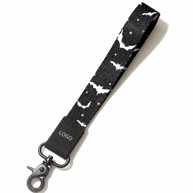 Halloween Polyester Bat Wristlet Keychain With Swivel Lobster Clasp