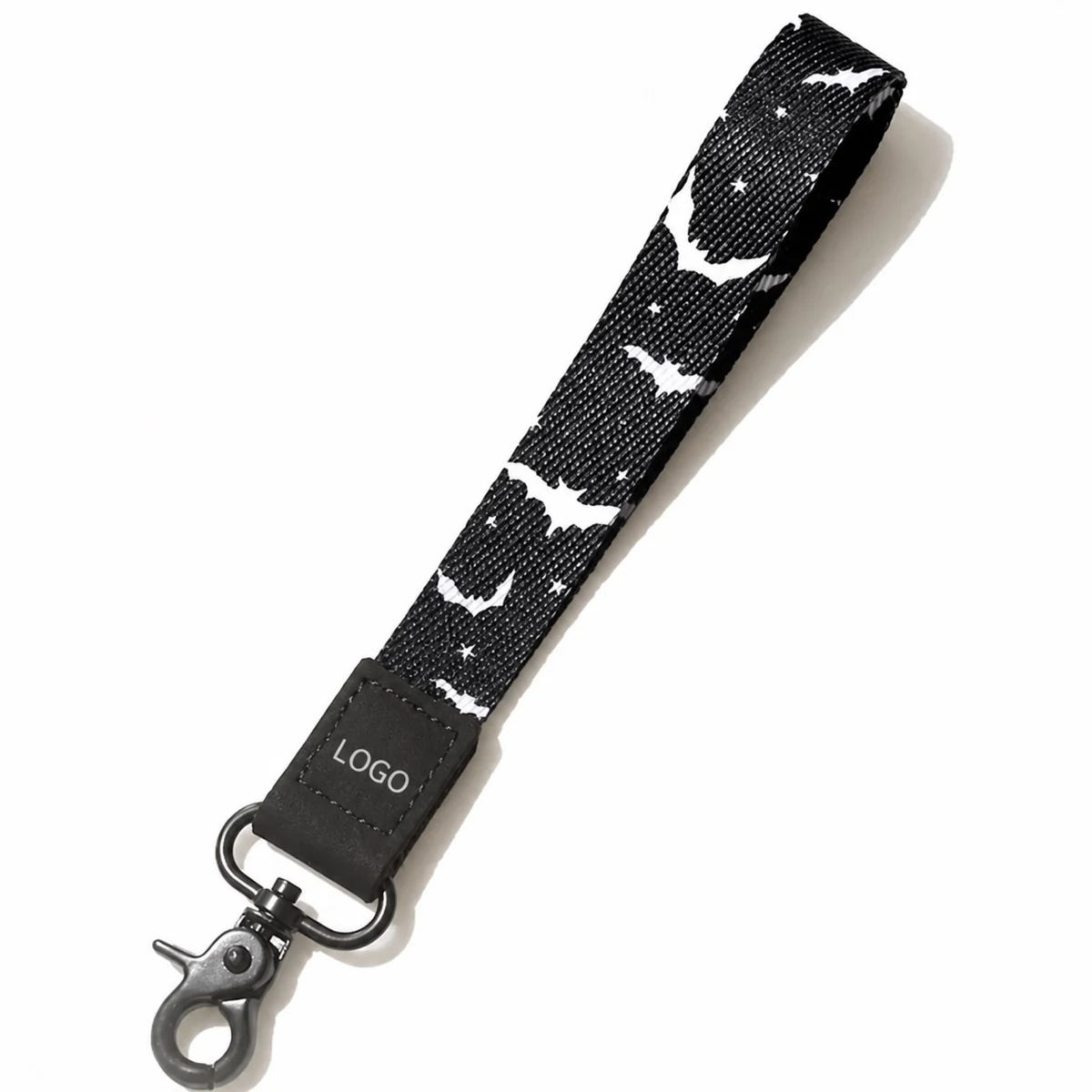 Halloween Polyester Bat Wristlet Keychain With Swivel Lobster Clasp