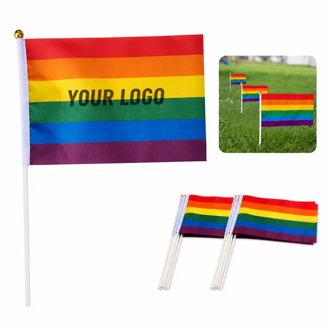Mini Handheld Rainbow Flag Polyester Event Festival Decoration