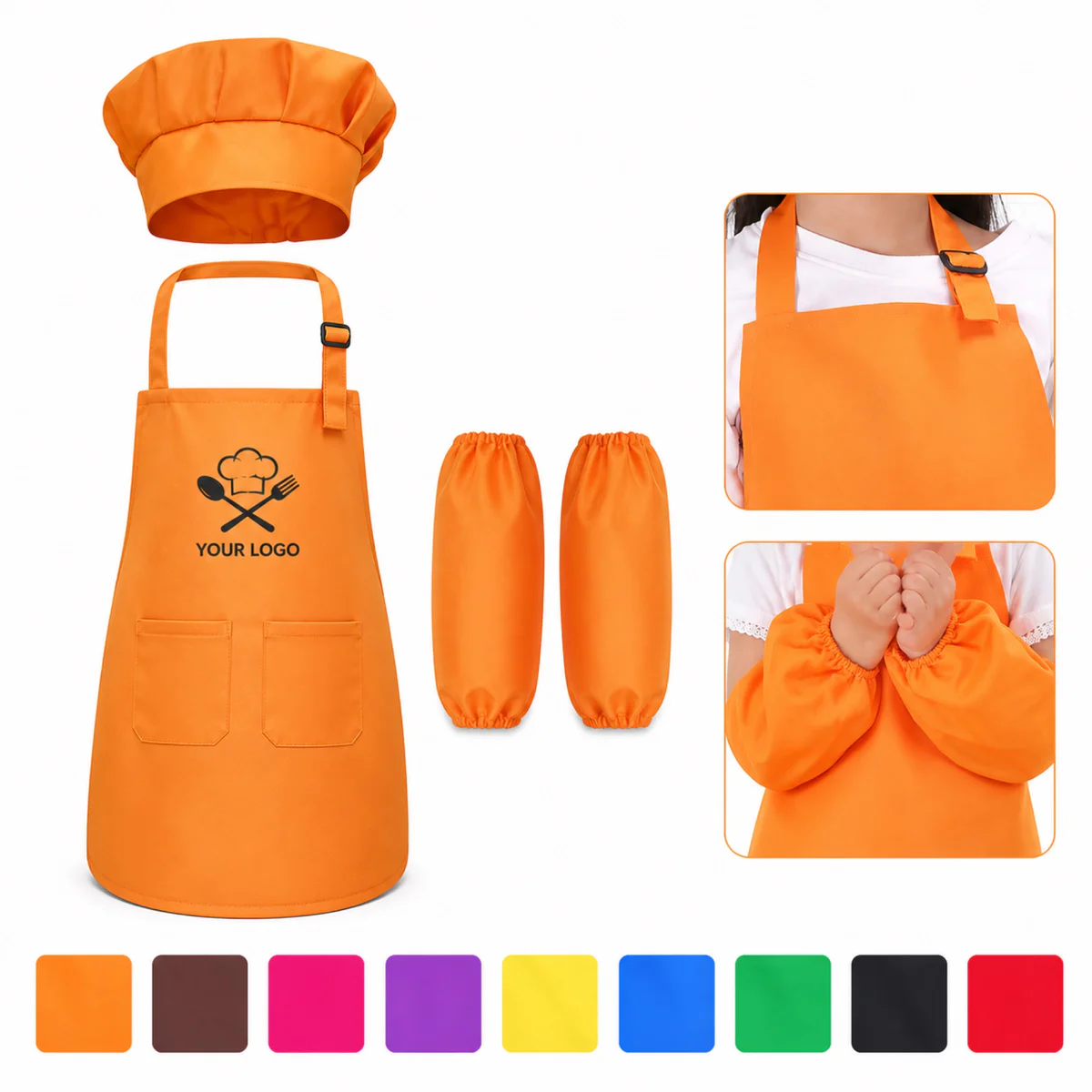 Adjustable Kids Chef Apron And Hat Set With Pockets
