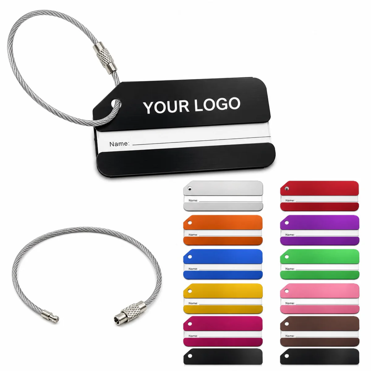 Aluminum Alloy Luggage Tag With Steel Rope