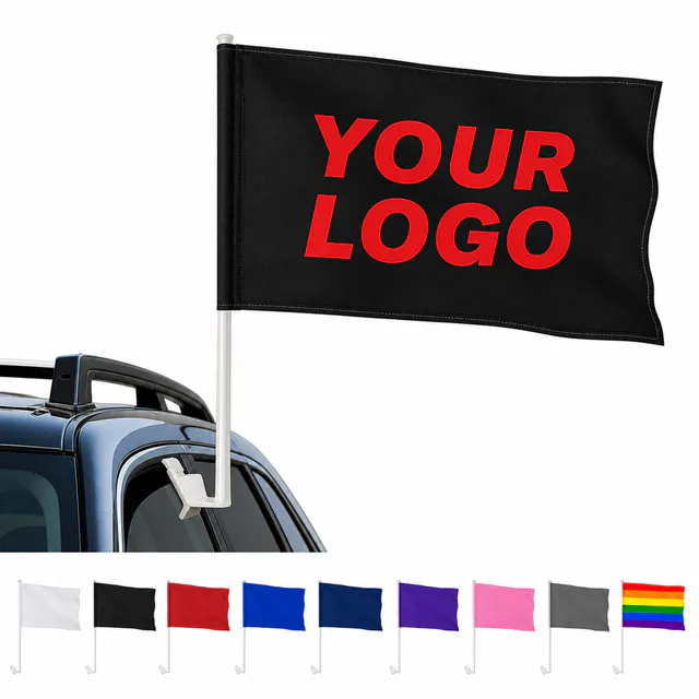 Custom Polyester Car Window Flag With Clip And Pole