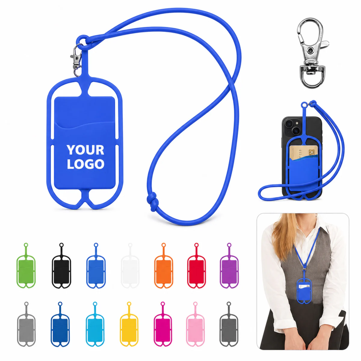 Custom Silicone Phone Card Holder With Lanyard