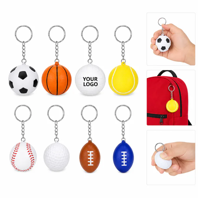 Sports Ball Shaped Polyurethane Foam Stress Reliever Key Chain
