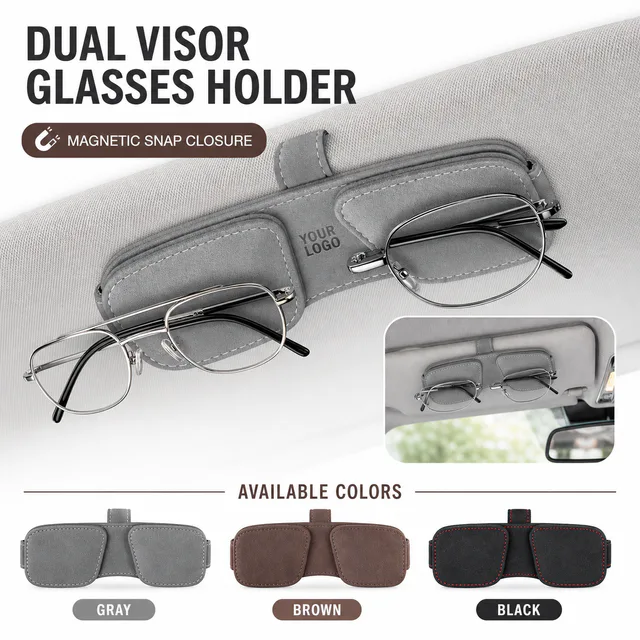 Custom Dual Car Visor Glasses Holder Magnetic Closure