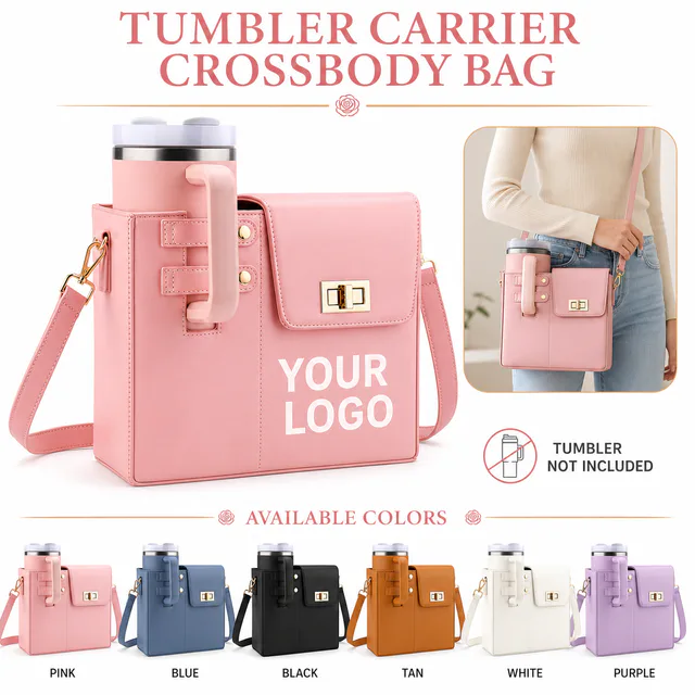 Custom Tumbler Carrier Crossbody Bag Adjustable Strap